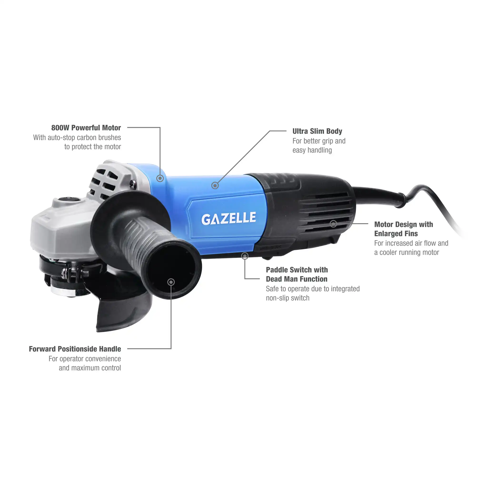GM4010 220V 4" Angle Grinder with Deadman/Paddle Switch, 800W (100mm) - Image 4