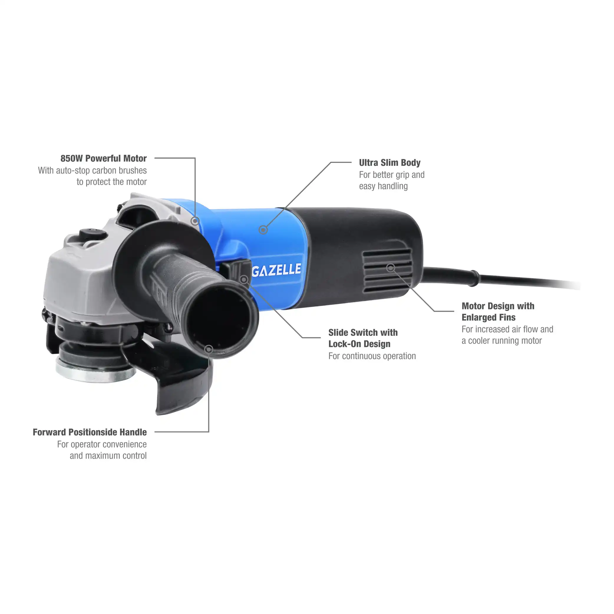 GM4510 220V 4.5" Angle Grinder with Slide Switch, 850W - Image 4