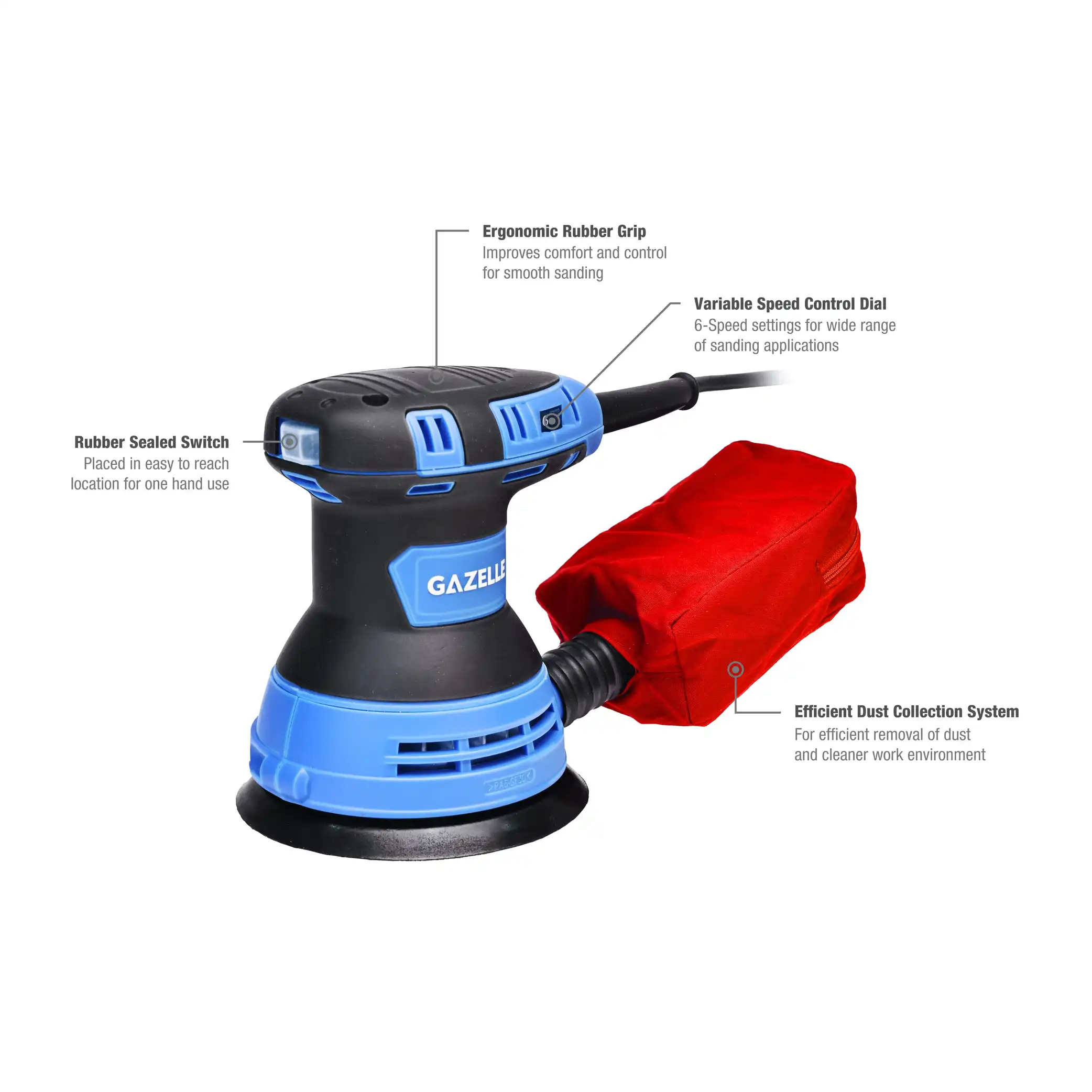 GW7020 220V 5" Random Orbital Sander, 12000 OPM, 300W (125mm) - Image 4